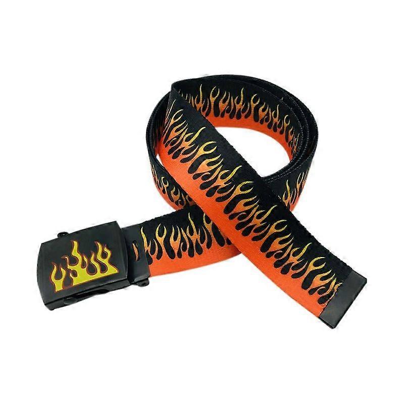 Unisex Flame Print Canvas Belt Fashion Hip Hop Automatic Buckle Simple Versatile Jeans Student Trend Belt WaistbandBelts