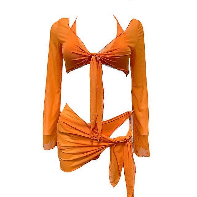 Frauen Blumendruck Bikinis Set 2023 Neue Sexy Dreiteilige Strand Push Up Sommer Langarm Twist Bademode