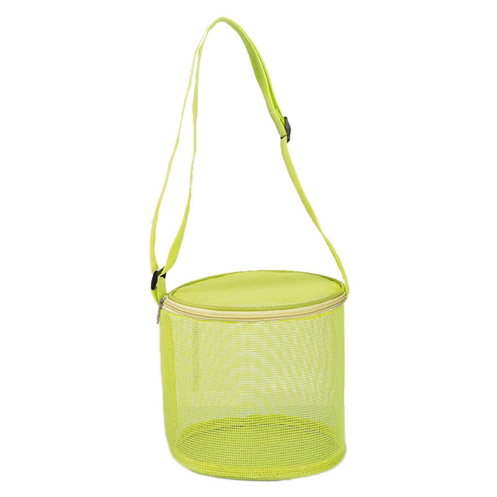 Beach Toys Mesh Beach Bag Shell Collecting Bag Cylindrical Bags with Adjustable Carrying Straps and Zipper