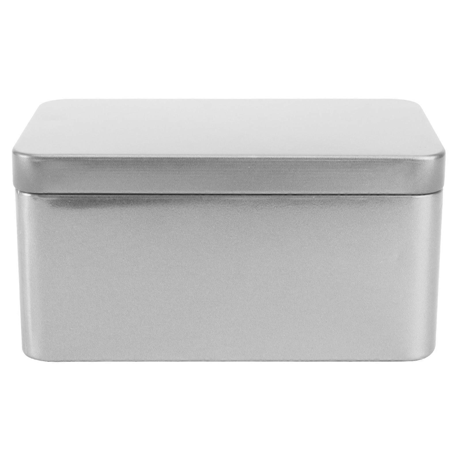 Rectangular Tinplate Box Mini Portable Tea Leaf Storage Container Candies Organizer Home Storage Box - 13x8x6cm (Silver)