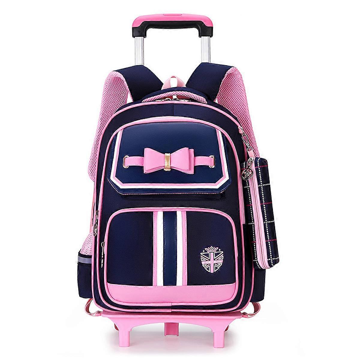 Bowtie Rolling Backpack Casual School Bag Step-Climbing  Backpack for Students