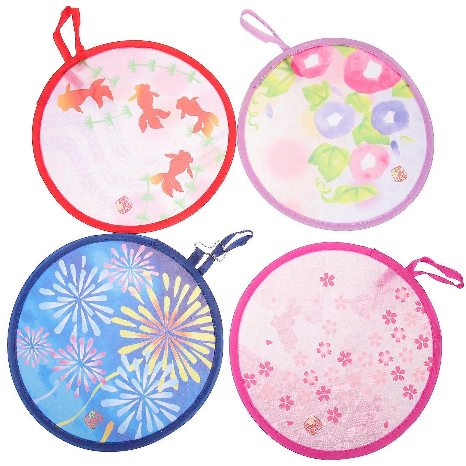 4pcs Traditional Round Mini Fan Classical Round Fan Dancing Prop Portable Foldable Fan
