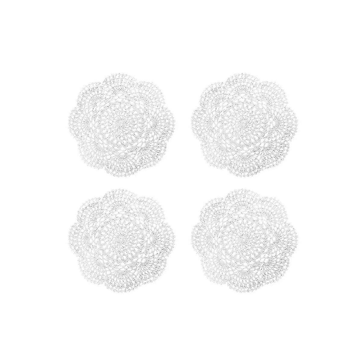 4pcs 8,6 polegadas doilies crochê renda redonda doily handmade placemats algodão crochê coasters (branco)