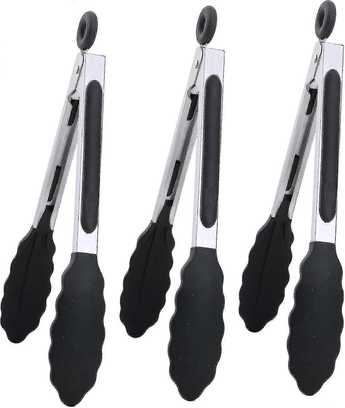 Mini Silicone Serving Tongs Set, 7 Inch, Black