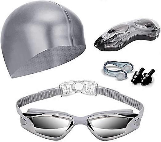 Swim Goggles Swimming Goggles No Leaking with Nose Clip, Earplugs and CaseGrey