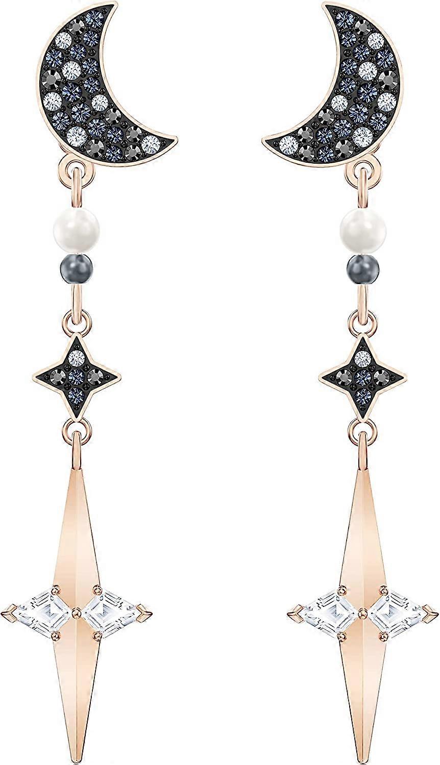 Women's Symbolic Pierced Earring Jackets Set of Brilliant  Crystal Star and Moon Earrings with Mixed Metal Finish