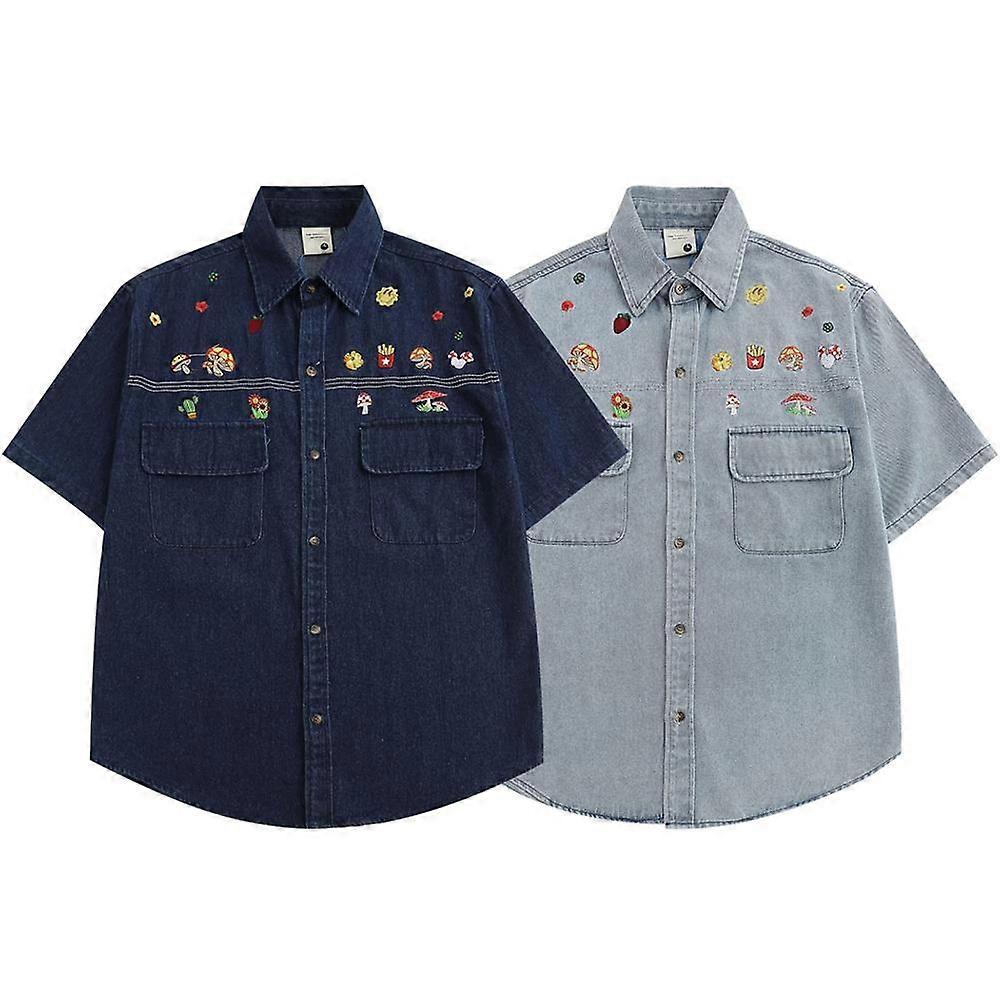 Women Embroidered Button Down Denim Shirt