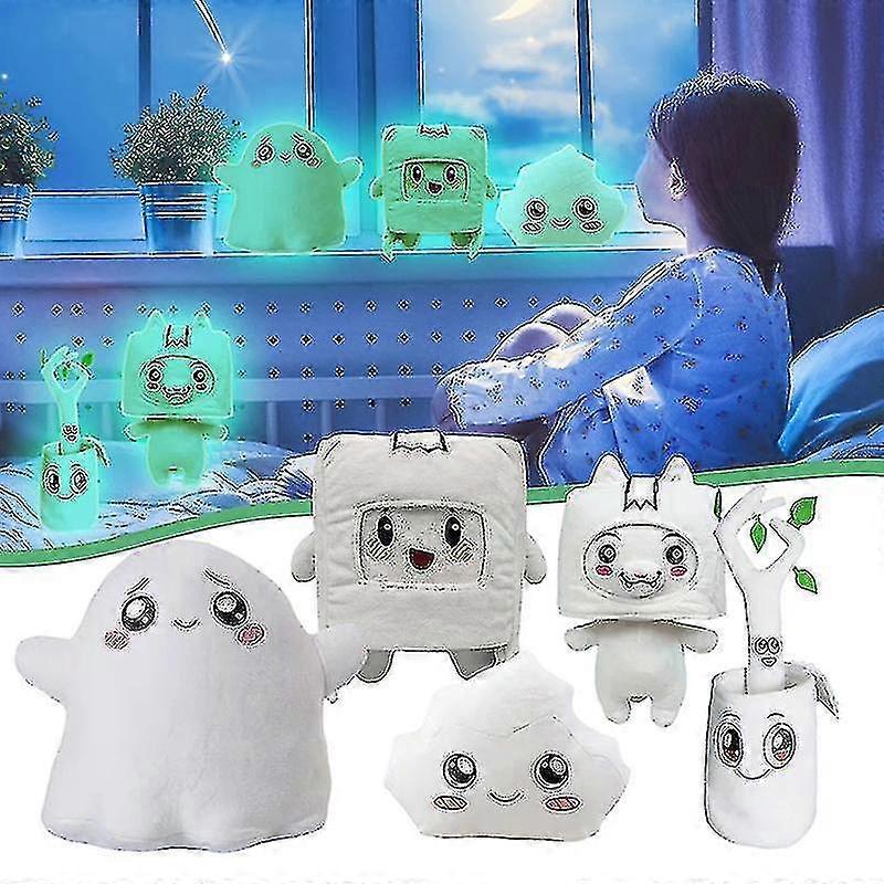 Lankybox Glow In The Dark Plush Foxy Boxy Ghosty Lanky Box Avtagbar mjuk leksak Barngåva förvandlad docka flicka sängkudde