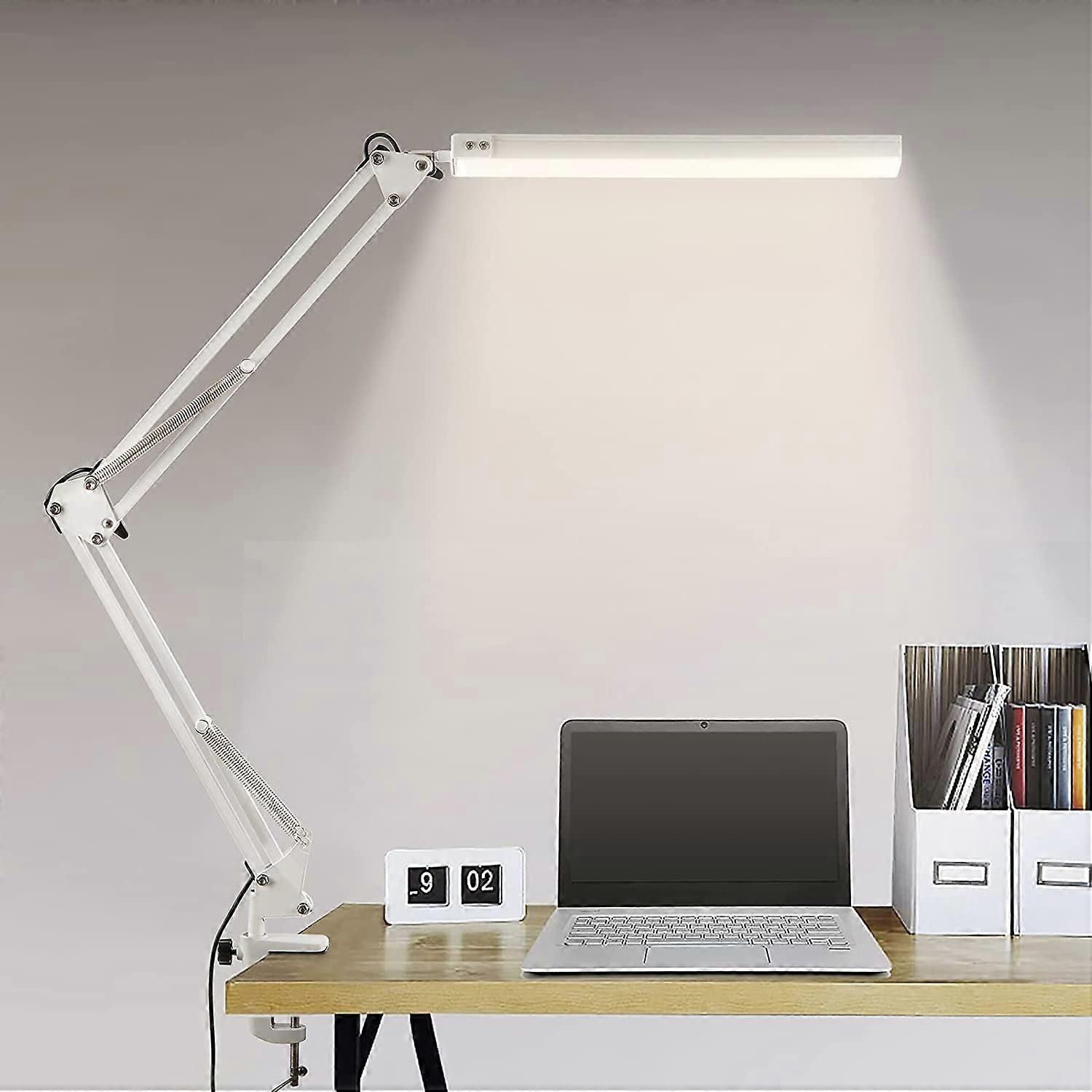 LED Swing Arm Desk Lamp with Clamp, Architect Desk Lamp, Dimmable Table Lamp for Home Office with USB, Eye Care, 10W