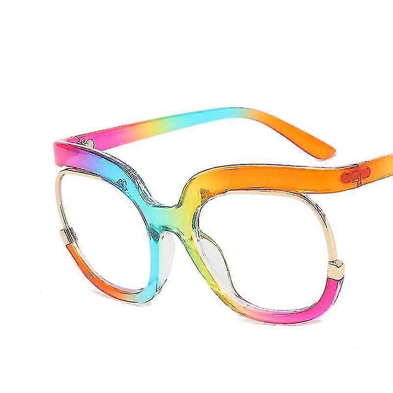 2023 Ins Rainbow Sunglasses Frame Fashion Retro Round Anti Blue Light Women Glasses Oversized Colourful Frame Clear Eyeglasses