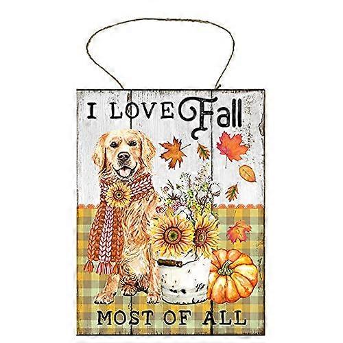 Golden Retriever Jag älskar hösttryckt handgjord träskylt