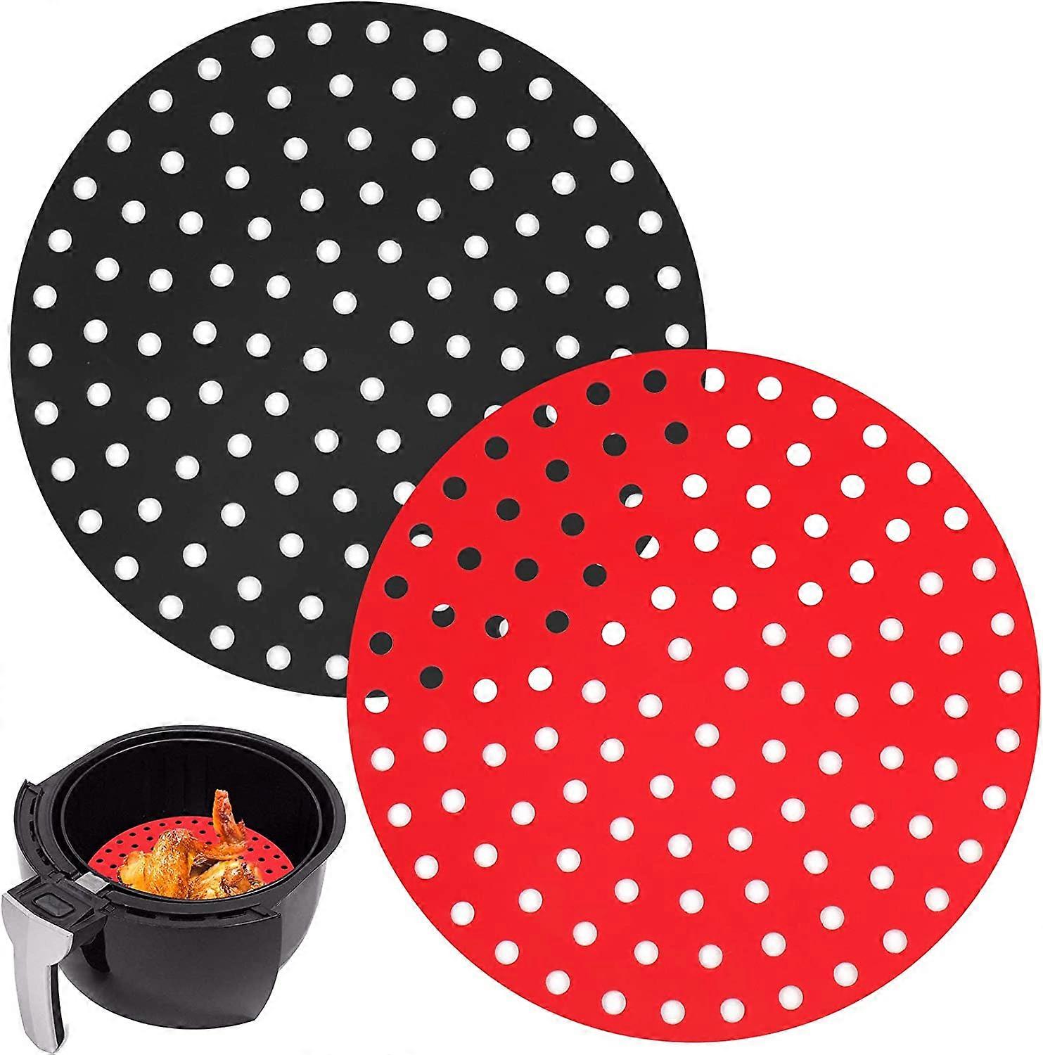 2 Pack Reusable Air Fryer Liners, 9 Inch Round Perforated Air Fryer Basket Silicone Mats, Non-Stick Air Fryer Accessories For 5.3 Qt & Larger Airfryer