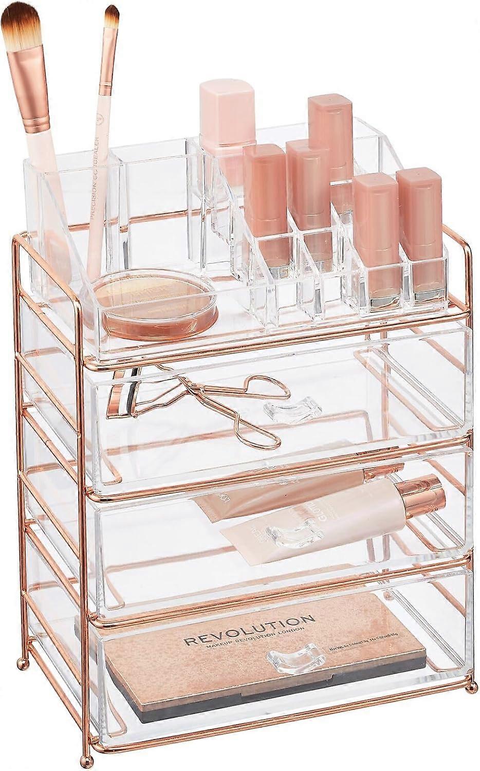 שלט תחנת ארגון אחסון קוסמטי מפלסטיק עם 2 מגירות ו-16 חלקים מחולקים לחדר אמבטיה, ארון, איפור, משטח עבודה - מחזיקה פלטת איפור