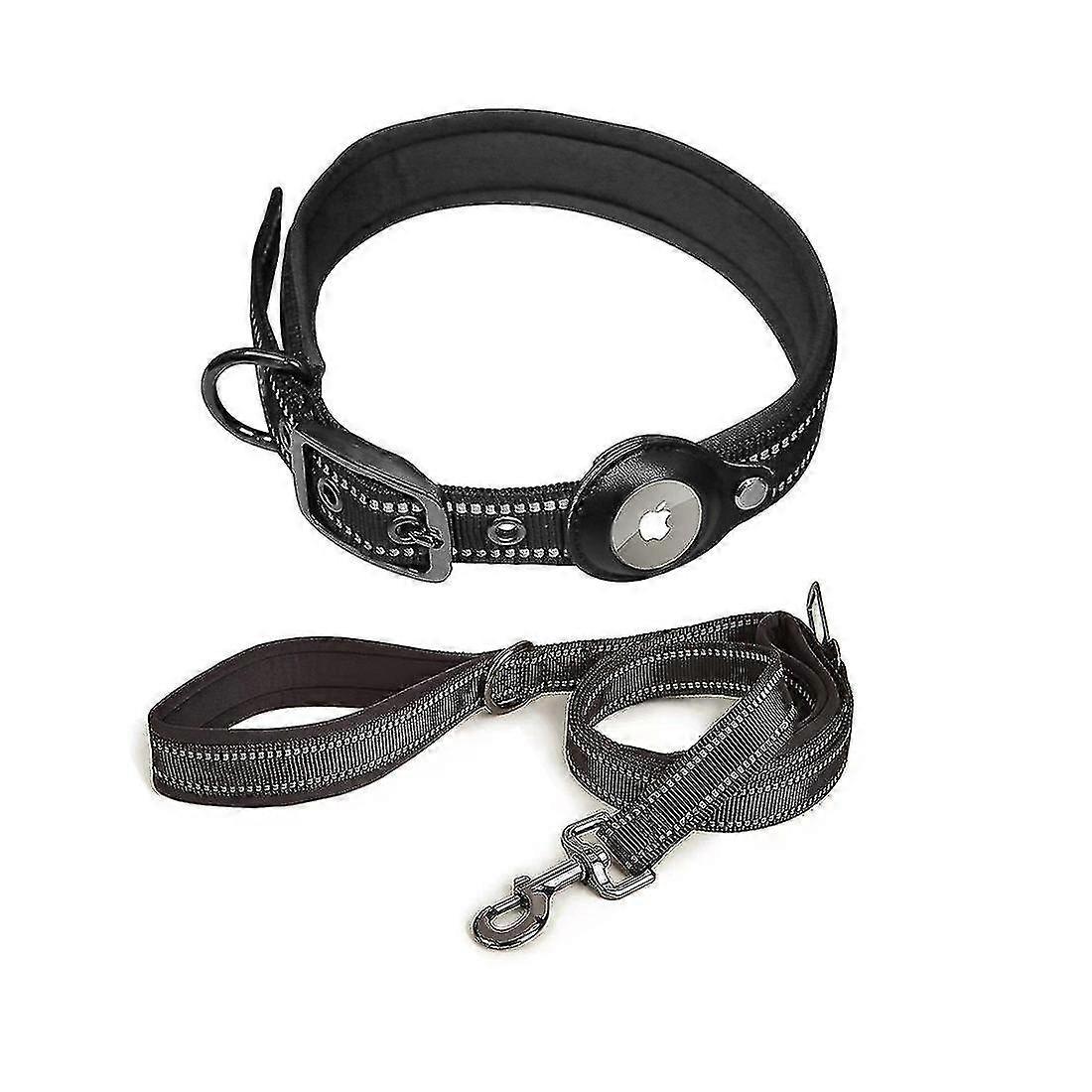 Nylon Dog Collar With Air Tag Holder Case, Adjustable Pet Collars And Nylon Dog Leash Set For Small Medium Large Dogs