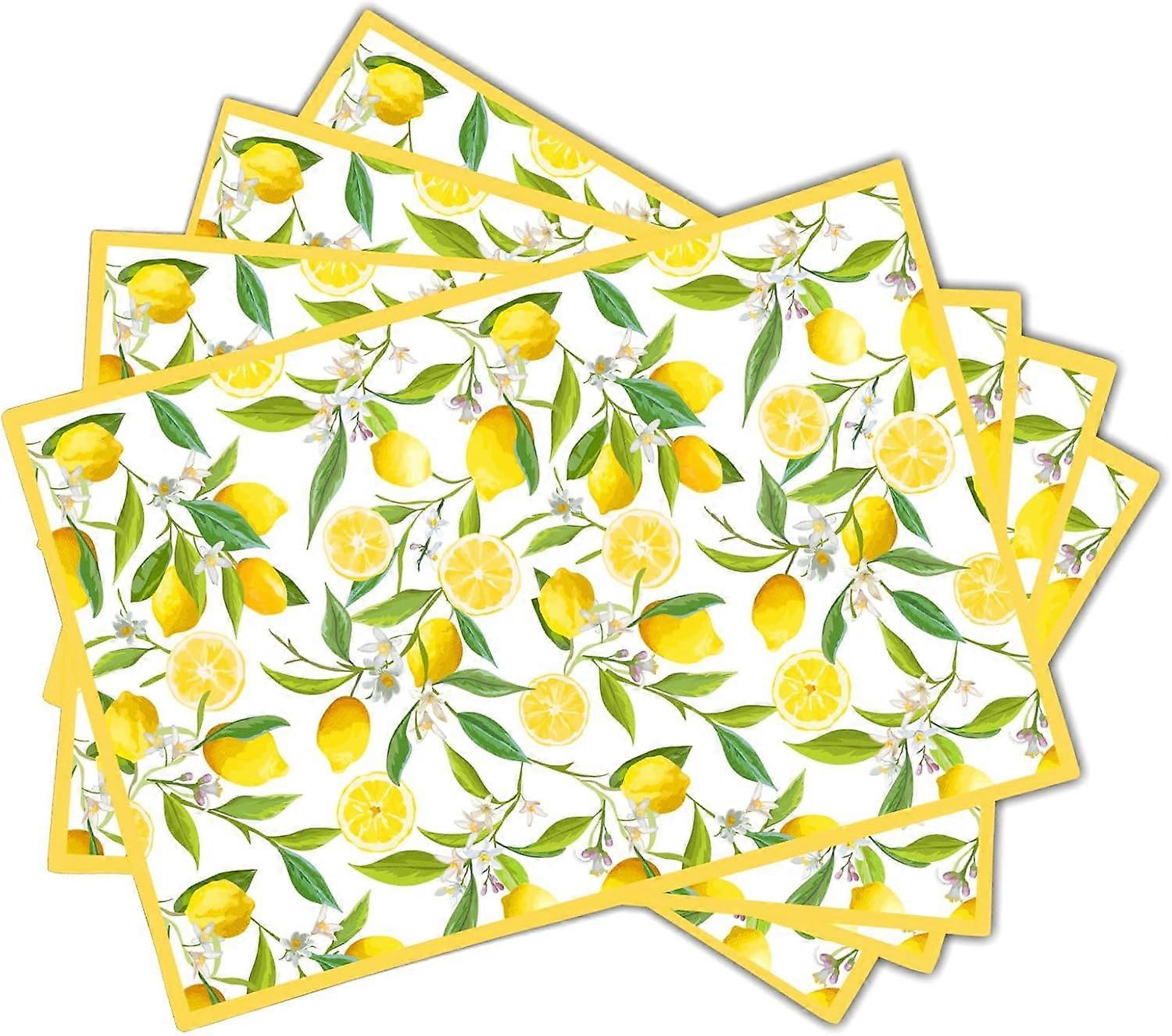 Lemon Placemats Set of 4 Yello Summer Fruit and Flowers Non Slip Heat-Resistant Washable Table Place Mats Linen Tablemats for Kitchen Dining Table Hom