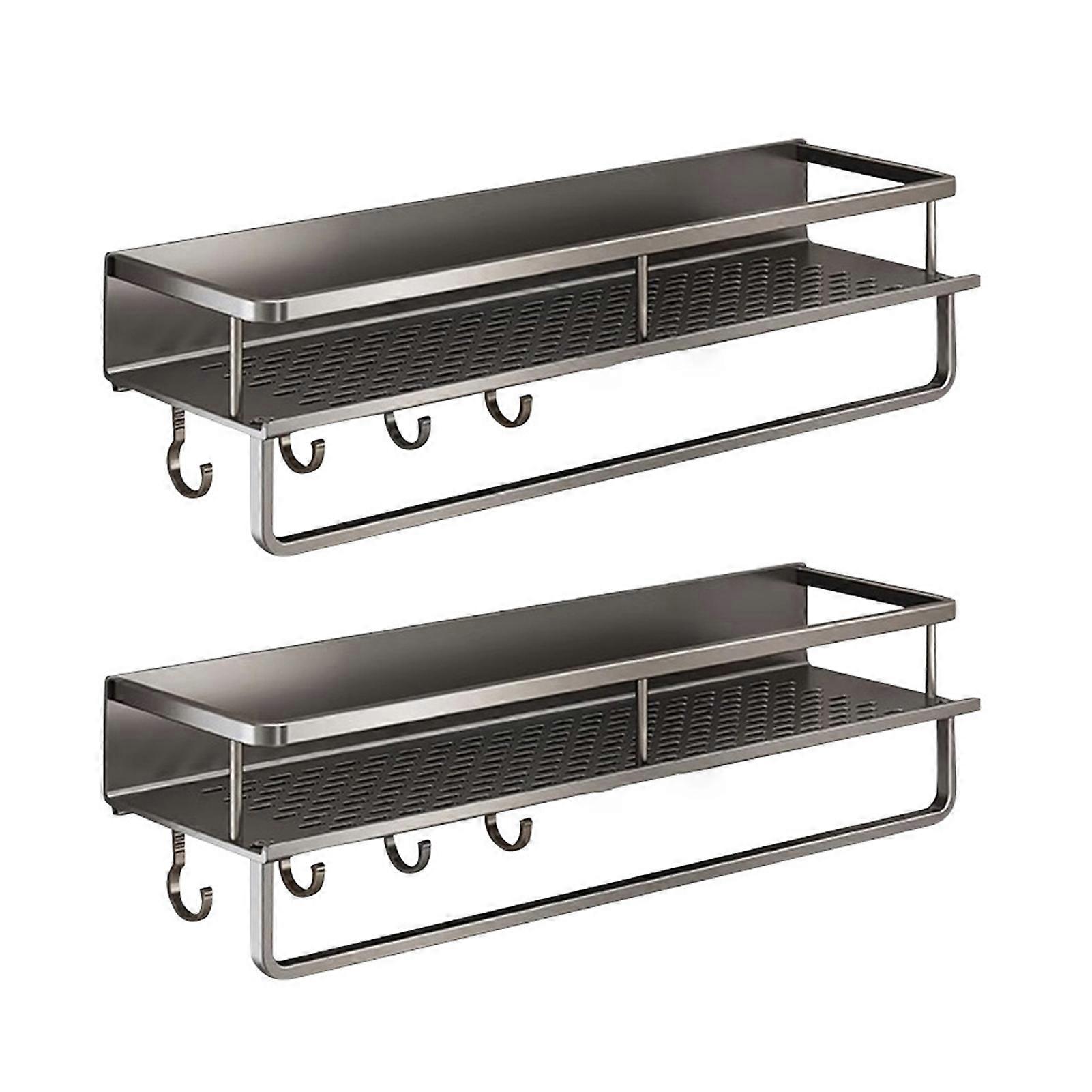 2Pcs Wall Mount Storage Shelf Bathroom Organizer Strong Load-bearing Large Capacity Rustproof Shower Organizer Storage Rack