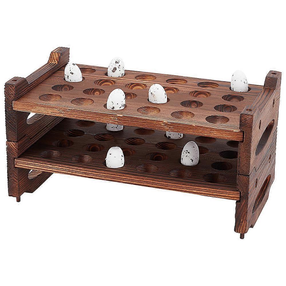 48-Slot 2-Tier Solid Wood Sectioned Quail Egg Holder Rectangle Coconut Brown 27.4x15.2x14.8cm