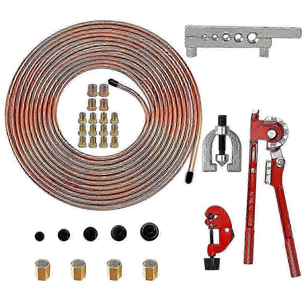 Conduite de frein 1/4 - Kit de tubes de frein 25 pi avec 16 raccords évasés inversés et 4 unions + double et simple