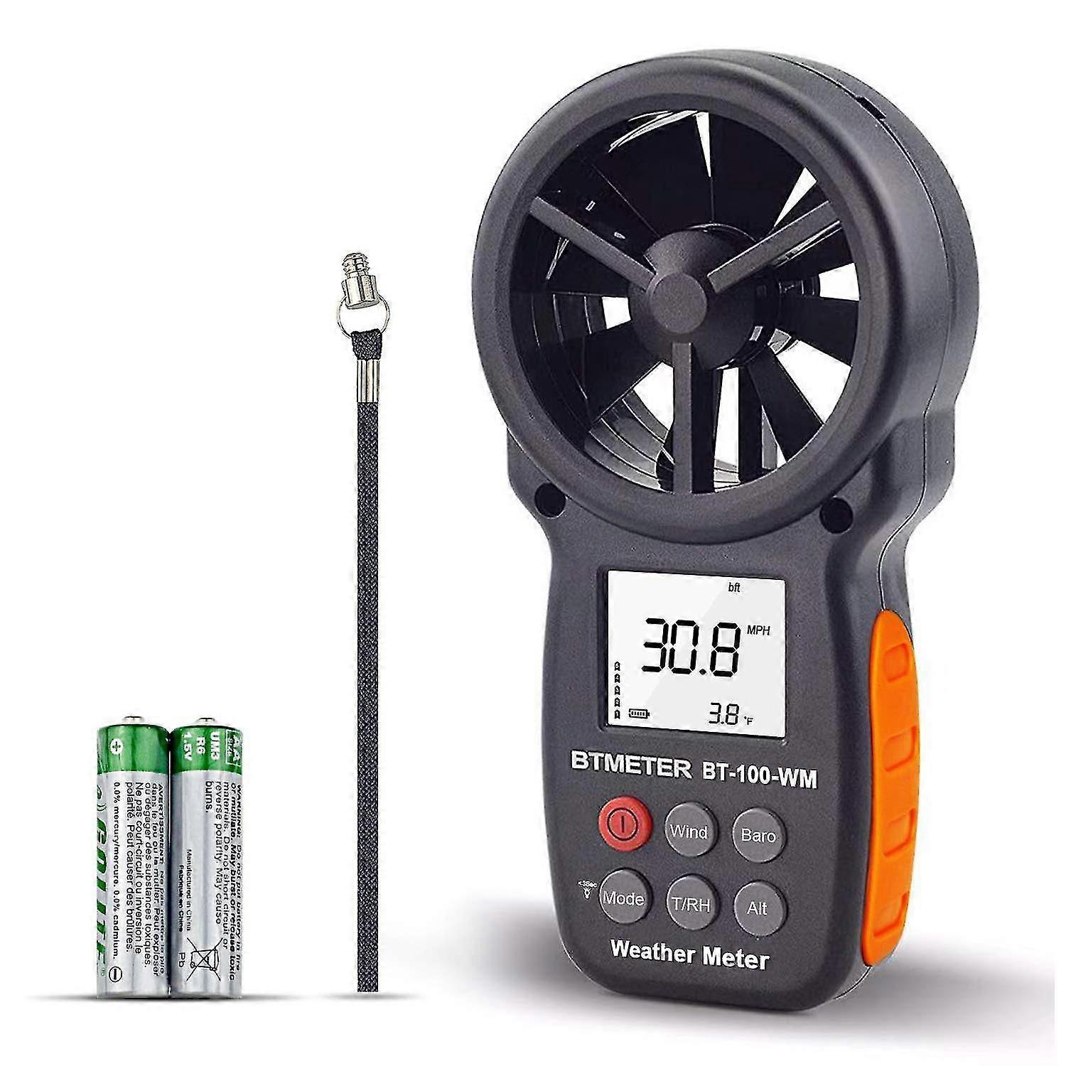 Bt-100 Anemometer Handheld Speed Meter Cfm Meter Flow Velocity Er With Ll Backlit And 14-113 Temperature For Hvac Shooting Drone