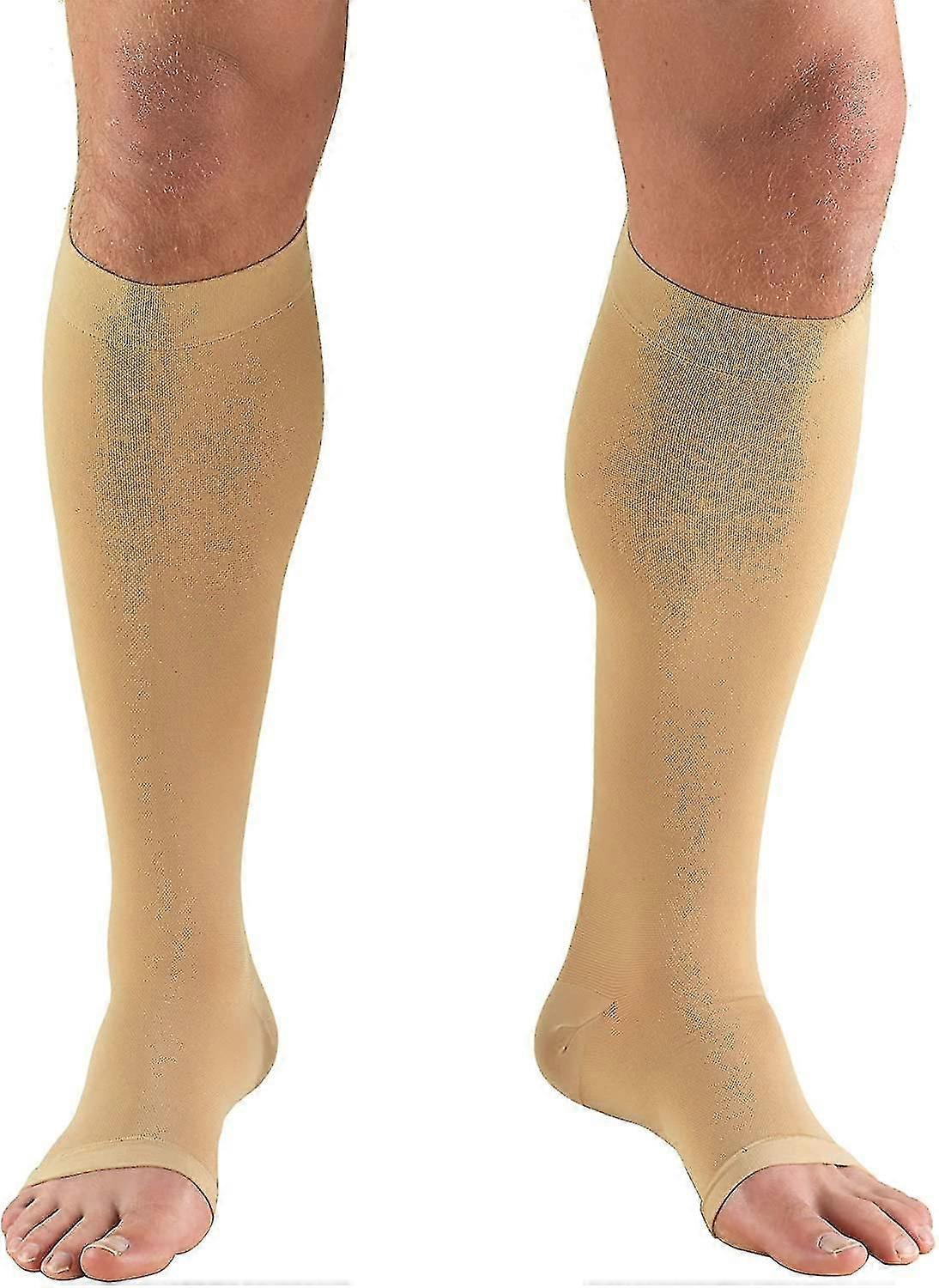 30-40 مم زئبق جوارب ضغط للرجال والنساء ، الركبة عالية الطول ، إصبع القدم المفتوح ، بيج ، كبير