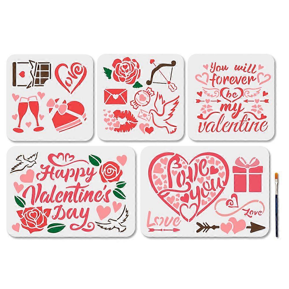 1Set 5Pcs 5 Styles Valentine's Day PET Hollow Out Drawing Painting Stencils for DIY Scrapbook Photo Album Heart 200~210x200~297mm 1pc/style