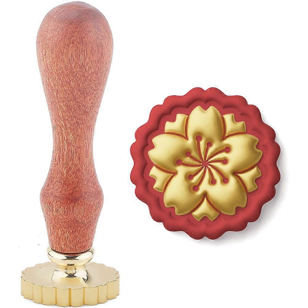 Retro Wax Seal Stamp Set including Safflower Pear Wood Handle & Removable Brass Head for Envelopes Invitations Gift Card Flower 8.3x2.2cm