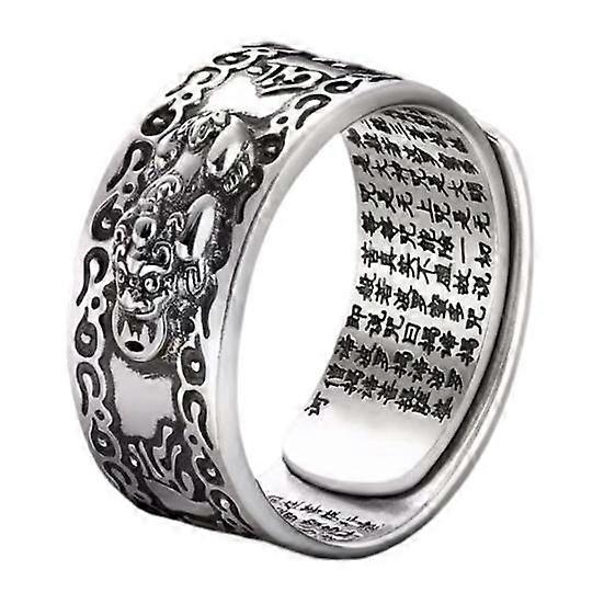 Men Ring Retro Style Engraving Sutra Characters Hypoallergenic Adjustable Jewelry Chinese Mythical Animal