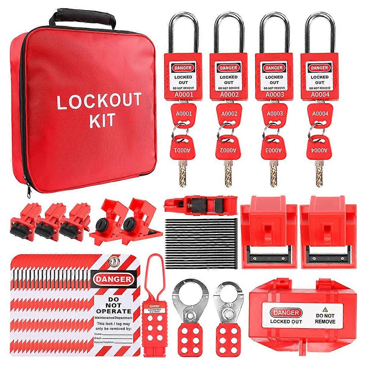 Lock Out Tag Out Kits Elektrisch,57 Lockout Tagout Kit met Breaker Hasps Tag Hangslot Plug Lockout voor - Kit