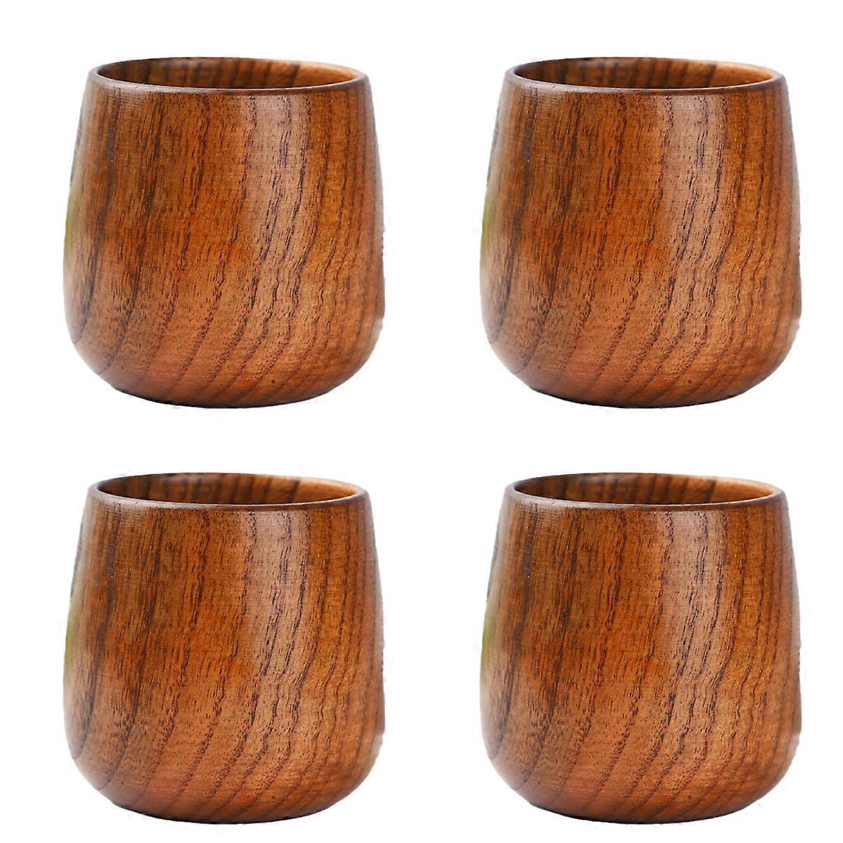 4-pack natural solid wood teacups for drinking tea coffee wine