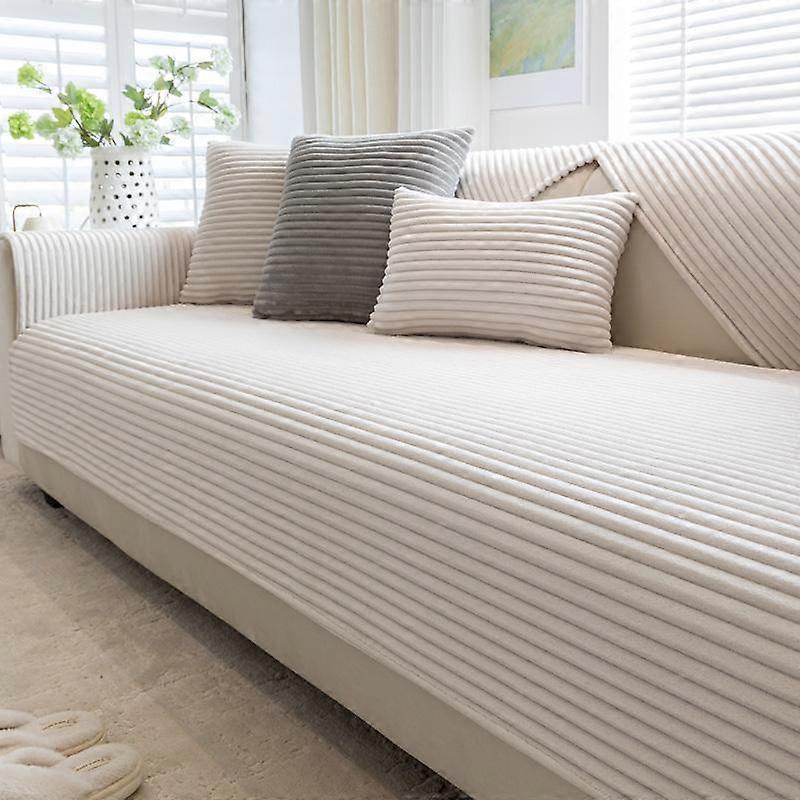 Cuscino per divano invernale spesso in peluche di coniglio finto, antiscivolo, in pelle, con copertura completa, in tessuto, asciugamano