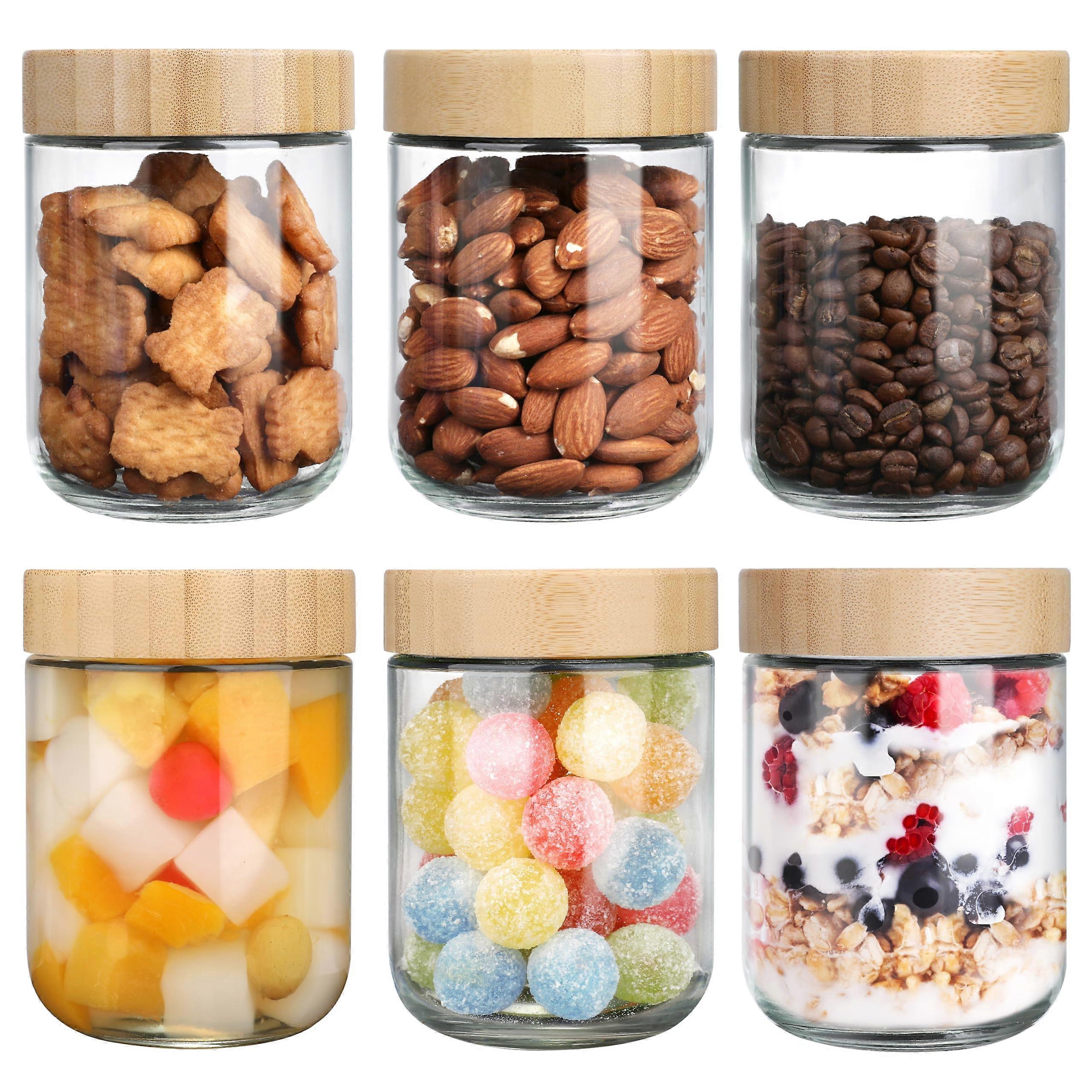 6-Pack 16oz Glass Storage Jars with Bamboo Lids - Airtight Containers for Overnight Oats & Dry Foods