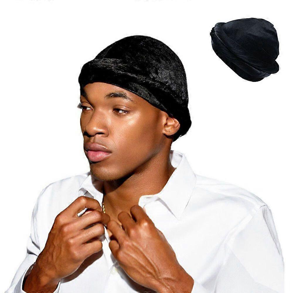 1 piece men's gold velvet solid headband cap black braid cap