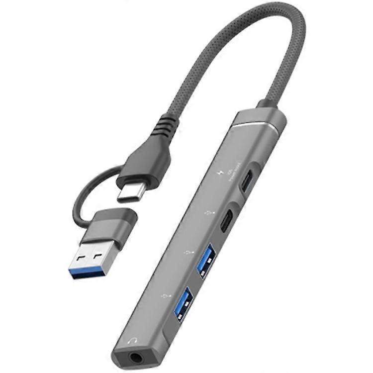 Type-C / USB-A 5-in-1 USB Hub Type-C Charging + Type-C Data + 2xUSB + 3.5mm Headset Jack Adapter