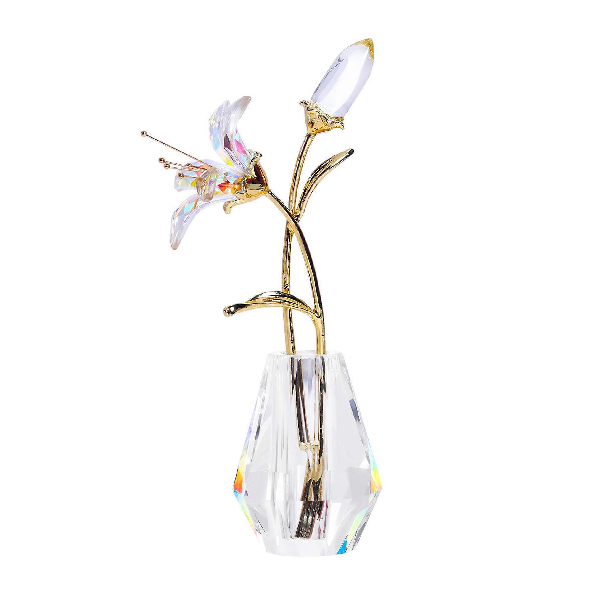 Crystal Lily Artificial Flower Decorative Figurines for Bedroom Decor