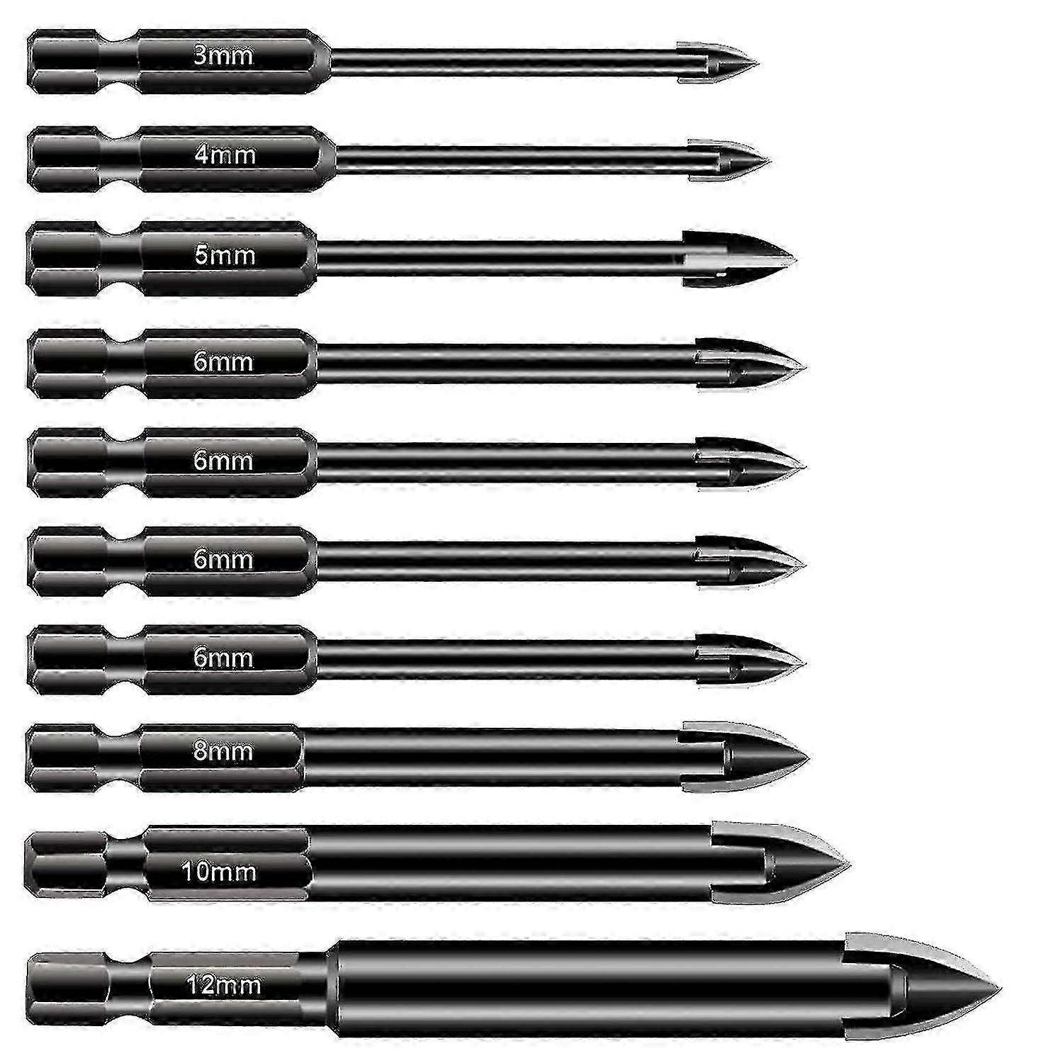 unique 10pcs Multi-function Tungsten Carbide Hex Shank Drill Bit Set For Porcelain Tile, Ceramic, Mirrors, Concrete, Brick Wall, Glass