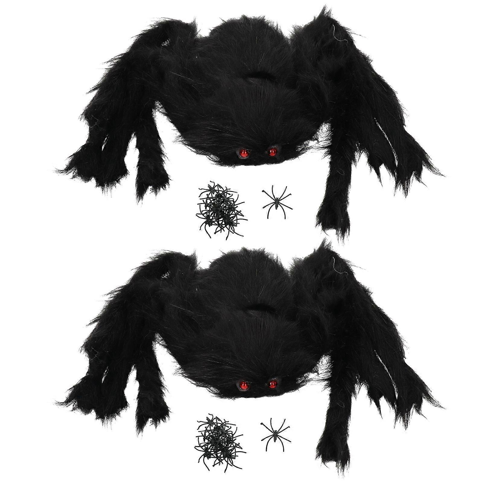 Halloween Spider Decorations Plush Scary Skull Spider Set - 2 Sets of Creepy Plush Spiders for Haunted House Decor