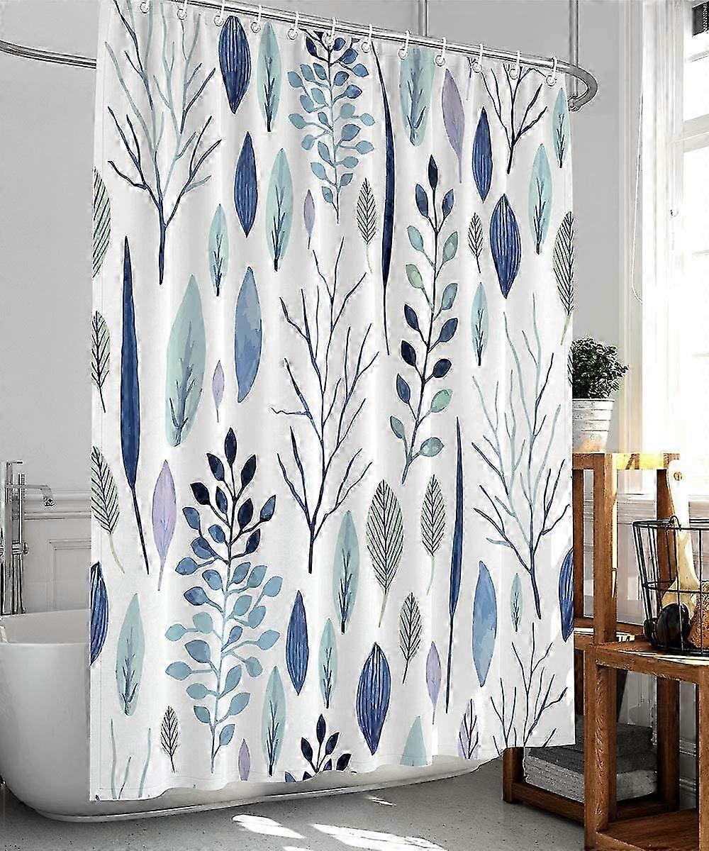 Tropical Botanical Shower Curtain with Leaf Pattern, Waterproof Fabric, 183x183 cm