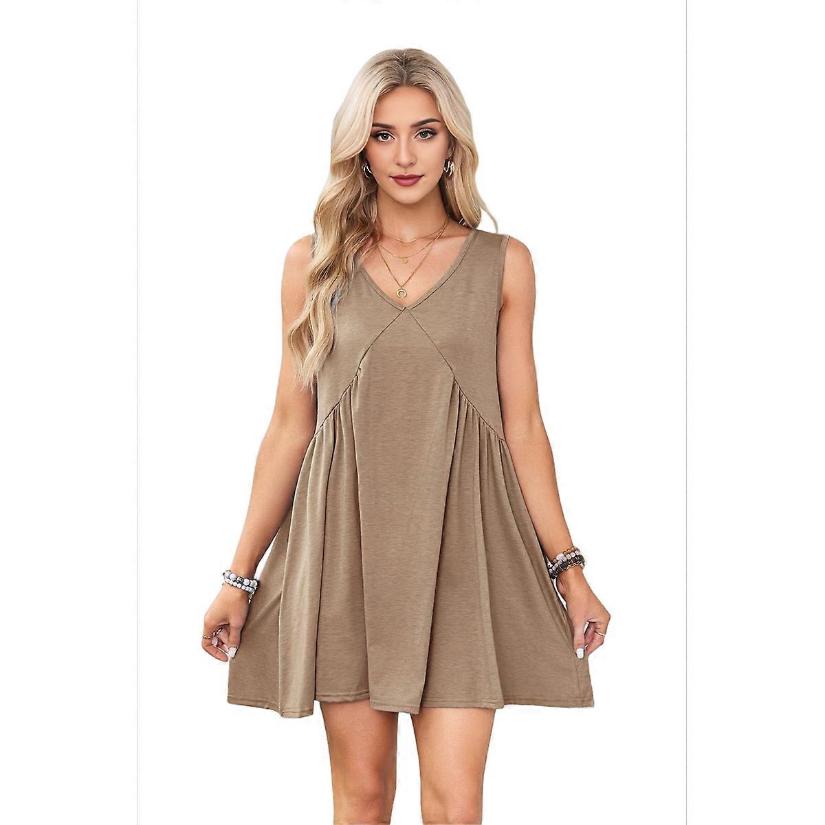 Sleeveless Mini Dress Khaki L