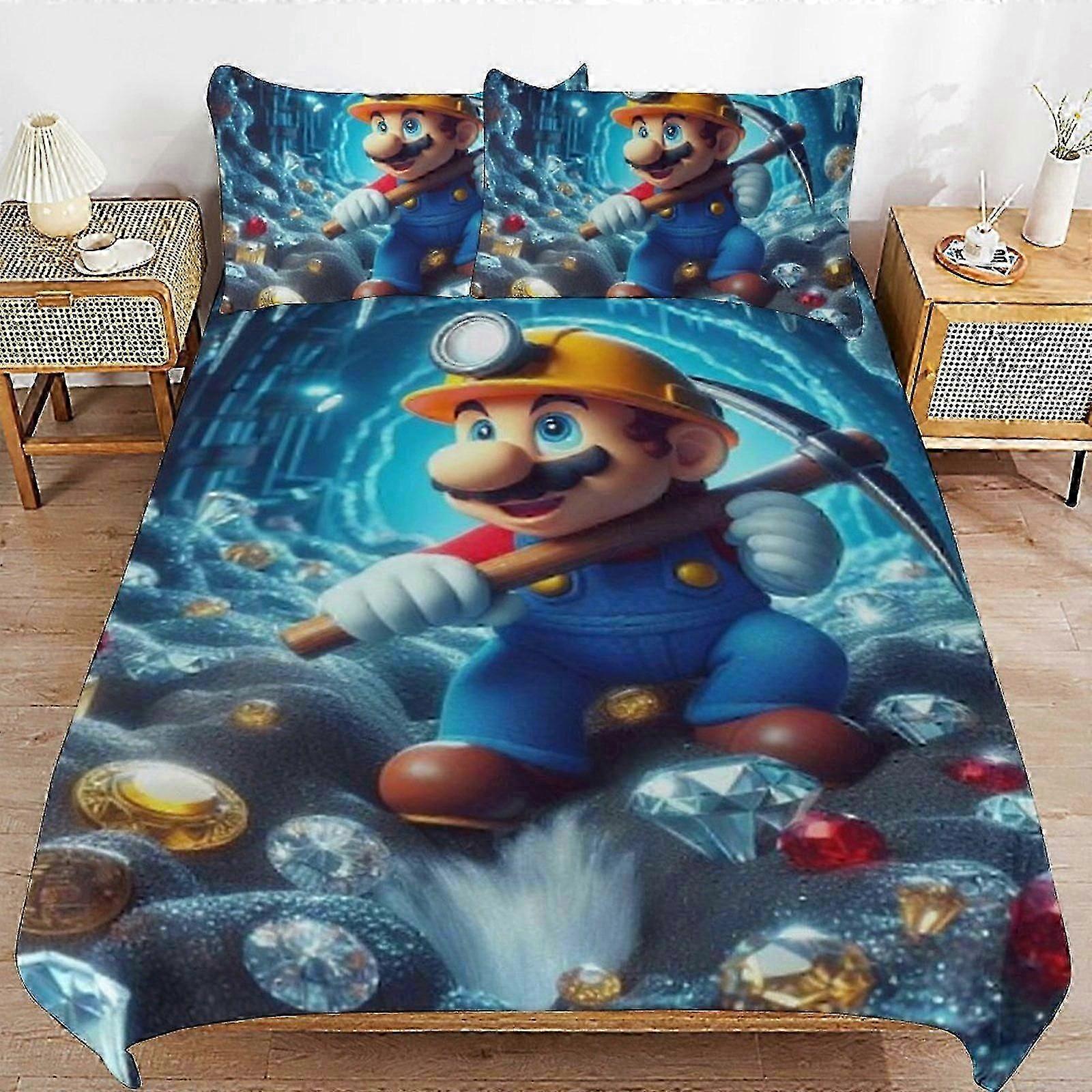 v1768 Lençóis Super MarioConjunto de edredom de 3 peças, Conjunto de capa de edredom de microfibra macia com fecho de zíper, (1 capa de edredom e 2 fronhas) Lençóis