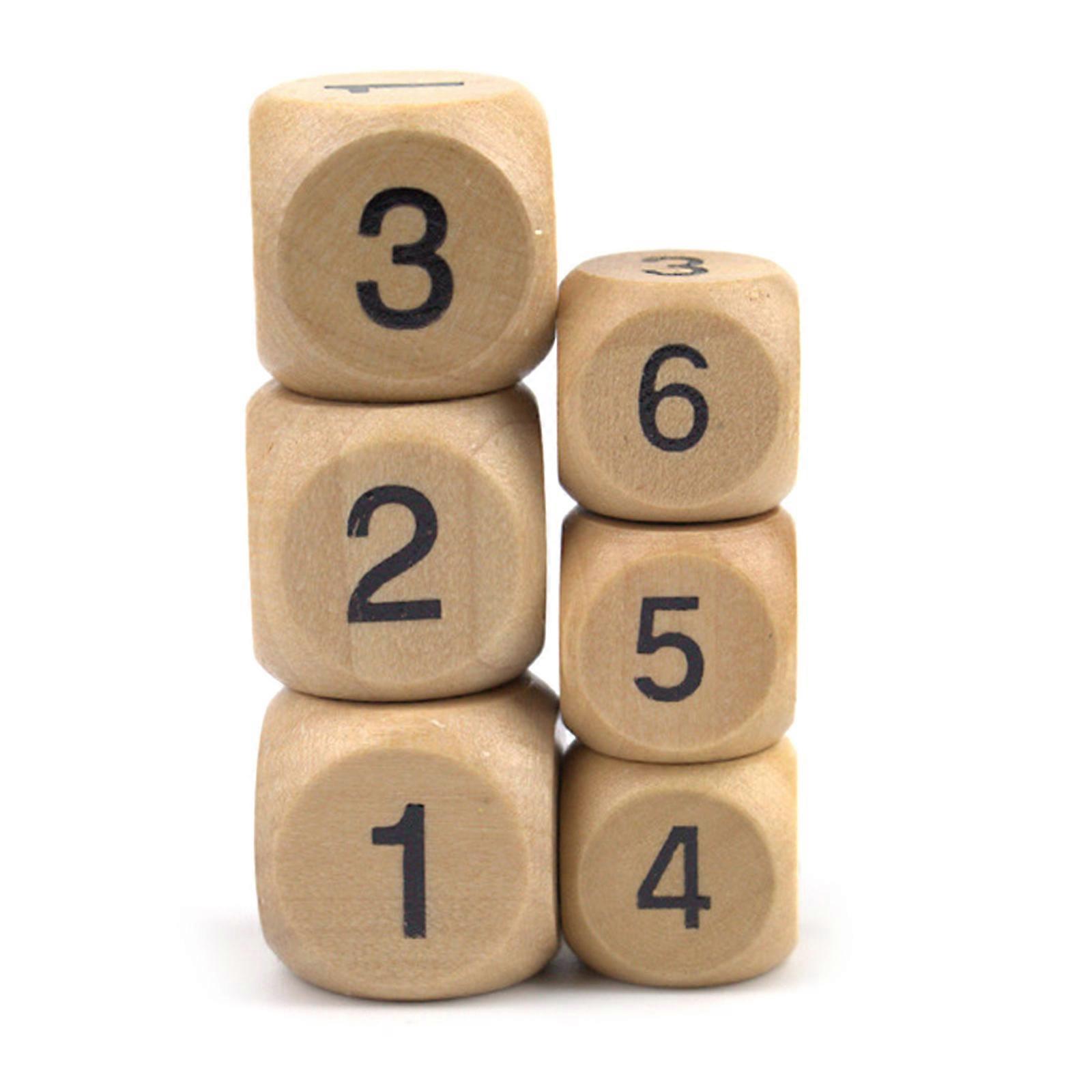 10 Pcs/Set 1-6 Number Wood Dices Six Sided Dices Numbered Dices Game Dices Board Game Acessories for Home Parties Bars
