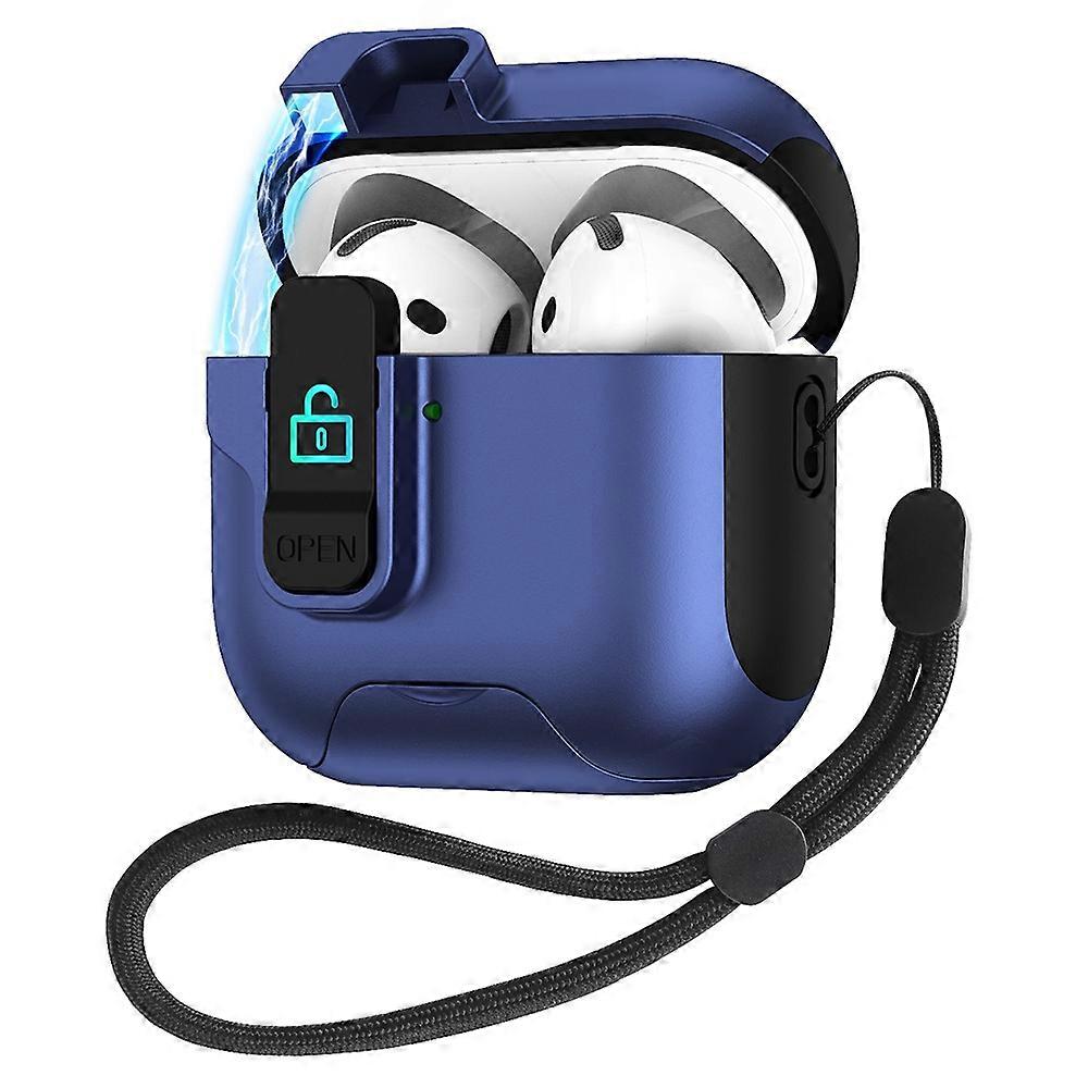 For Apple AirPods 3 Protective Case Splicing Color Earphone Cover with Auto Pop-Up Magnetic Lid Lany