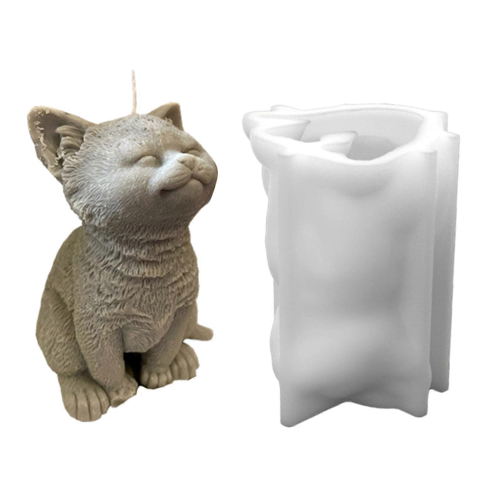 3D Large for Cat Candle Silicone Mold for Handmade Desktop Decor Gypsum Epoxy Resin Aroma Candle Mould for Home Decorati Clear