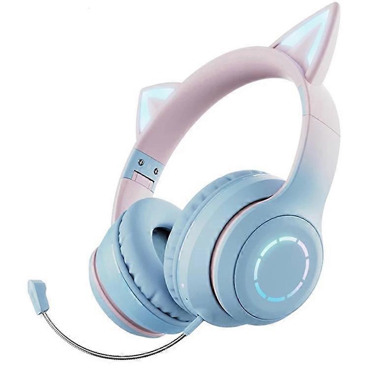 BT029C Bluetooth Wireless Headset with Detachable Mic RGB LED Adjustable Head-Mount Earphones Kids Stereo Music Cat Ear Folding He