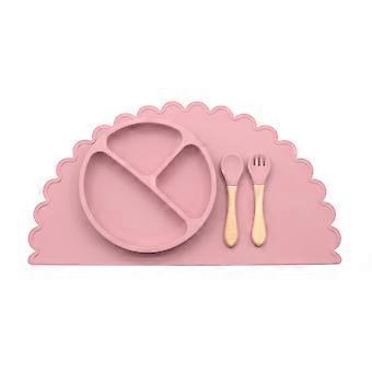 5 Pcs Bebê Silicone Prato de Jantar Tigela Colher Garfo Placemat Set Treinamento Alimentação Alimentos Utensílio Pratos Talheres Kit pálido malva