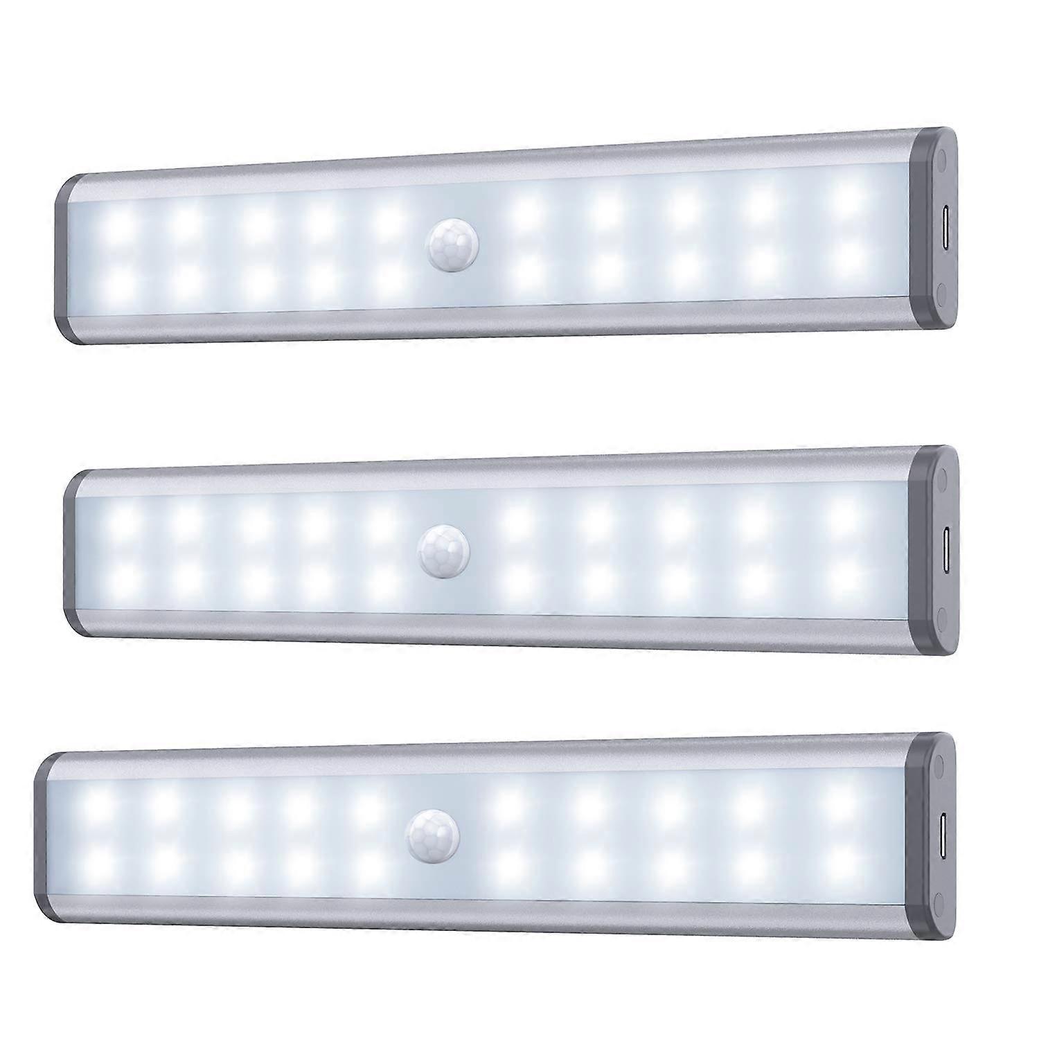 20LED Motion Sensor Closet Light, Rechargeable Under-Cabinet Lighting, Battery-Powered, Ideal for Wardrobes, Kitchens, Pantry (3-Pack)