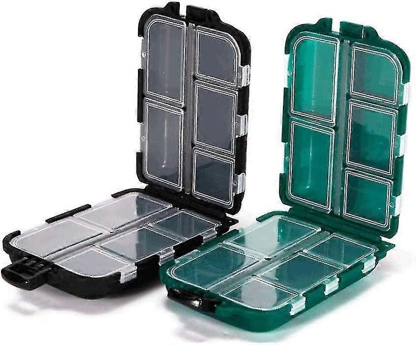 Set Of 2 Small Rigid Waterproof Storage Boxes For Fishing Tackle With Hooks And Bait - Storage Box For Storing Swivels, Sinkers, 10 Compartments