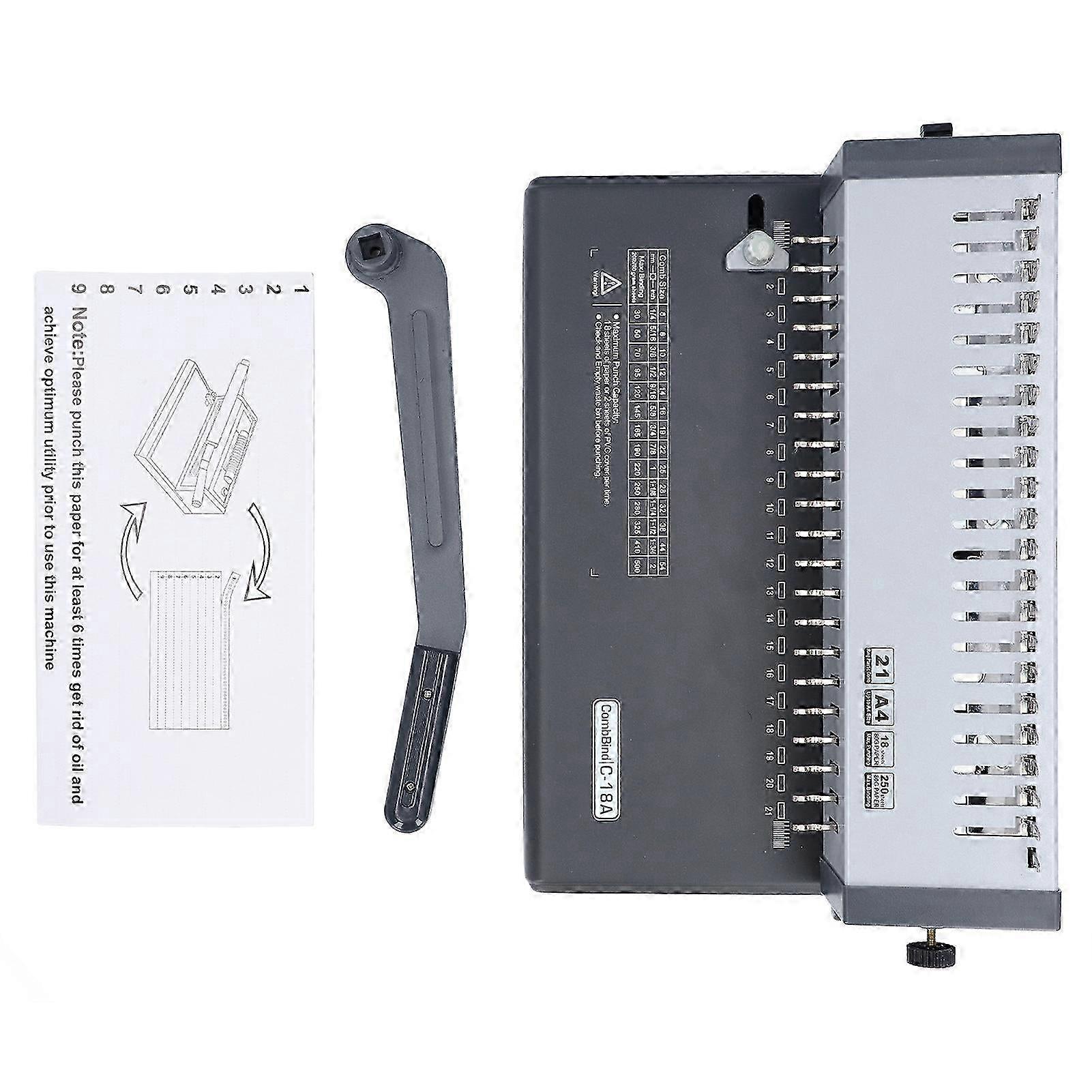 Comb Binding Machine With Handle 21 Holes Book Binder For A4 A5 Letter Size 250 Sheets Bind 18 Sheets 80g Punch Capacity