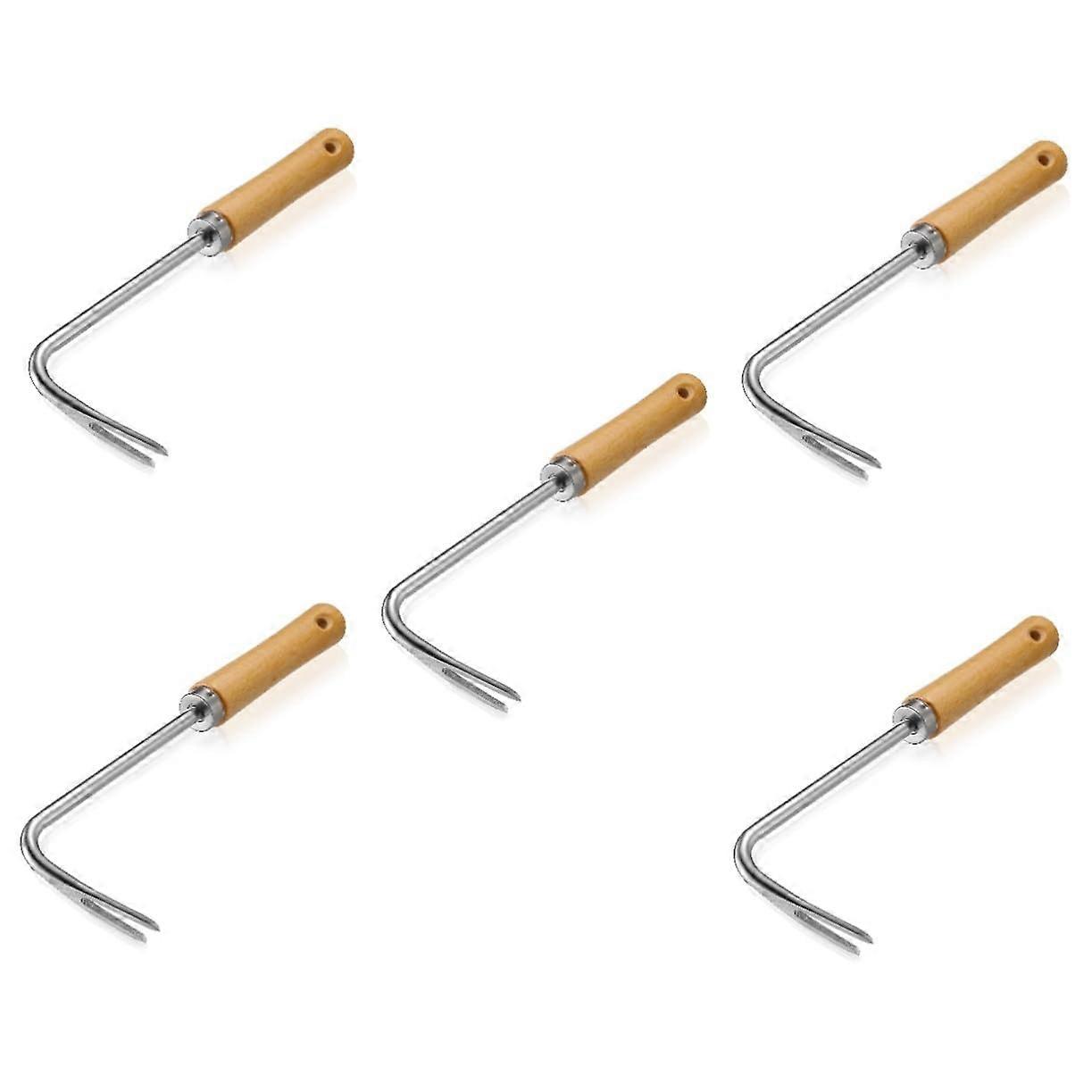 Gardening Tool 5-Piece Long-Hand Manual Weeder Set With Wooden Handle For Grass Removal