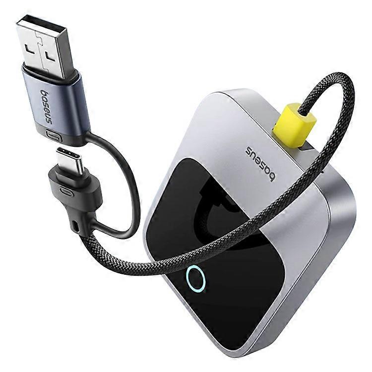 BASEUS Safe Journey Series Wired to Wireless Carplay Adapter with USB-C + USB-A Adapter Cable, Dark Grey