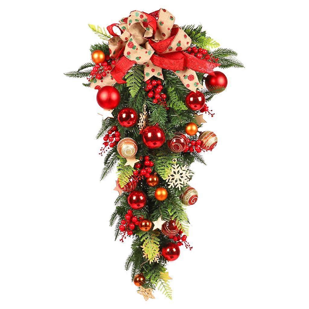 Artificial Christmas Teardrop Swag, 23.6In Mixed Pine, and Ribbon Bowknot